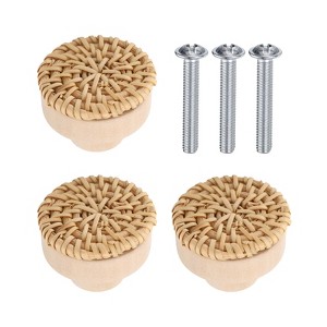 Unique Bargains Rattan Wood Handmade Dresser Cabinet Knobs with Screws - 1 of 4