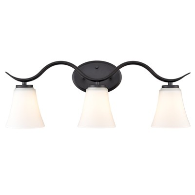 Claxy Farmhouse Black Bathroom Vanity Light Fixture with Milk Glass Shade 3-Light