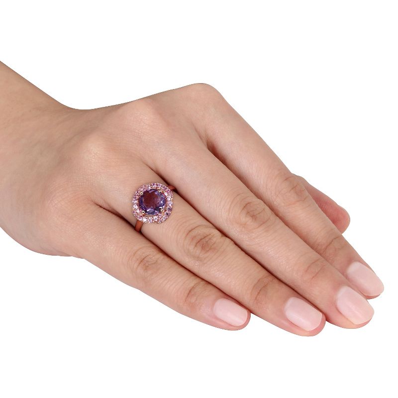 1.5 CT. T.W. Round Amethyst and .14 CT. T.W. Simulated Pink Sapphire Ring in Pink Sterling Silver, 4 of 5