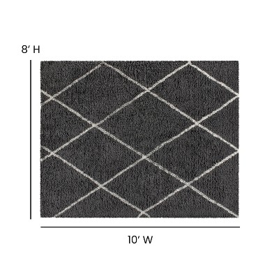 8' x 10' Gray and Ivory Trellis Shag Area Rug