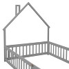 Full Size House Bed Frame with Fence Guardrail, Playful House Shape Safety Bed Platform for Kids Room, in Natural Wood, Grey & White - 2 of 4