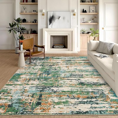 Abstract Rug,Washable Low-Pile Non-Slip Throw Carpet for Living Room,Bedroom,Dining Room,Office,Stain-Resistant,Non-Shedding,Foldable