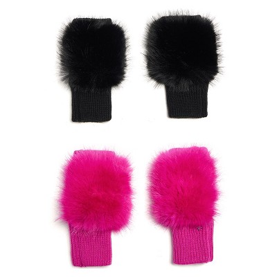 Women's Faux Fox Fur Knit Mittens - jocelyn