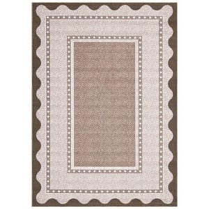 Modern Bordered Living Room Bedroom Rugs, Scalloped Washable Non Slip Dining Room Carpet, Accent Home Decor Rugs - 1 of 4