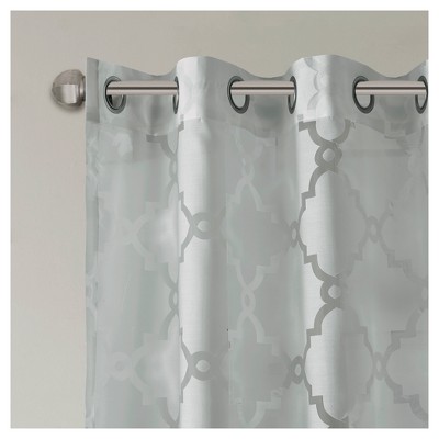 Gray Sheer Grommet Top Fretwork Curtain Panel 50x95