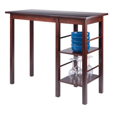 Walnut Wood Counter Height Kitchen Island with Shelves