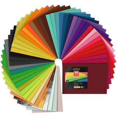 Arteza Felt Fabric, Stiff, Assorted Colors, 8.3"x11.8" Sheets - 50 Pack (ARTZ-8320)