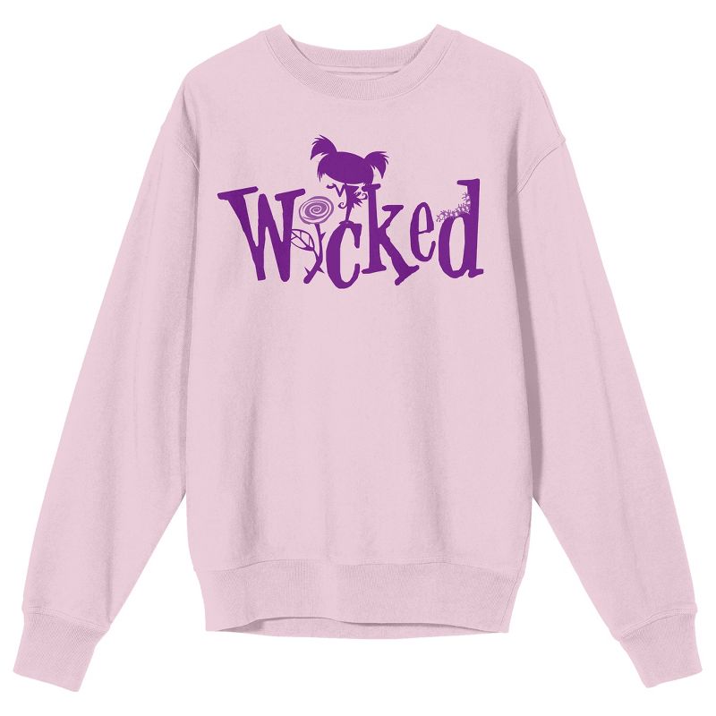 Growing Up Creepie "Wicked" Adult Pink Crew Neck Sweatshirt, 1 of 3