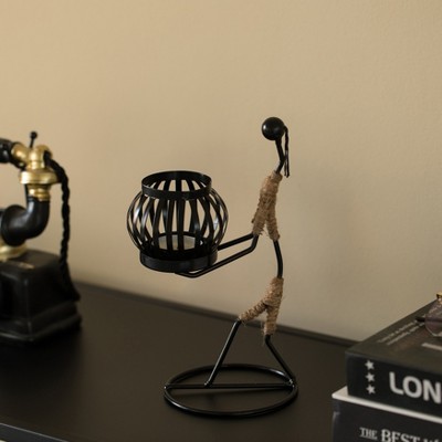 Black Wire Figure Candle Holder with Rope Accents