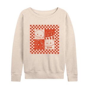 Women's - Squishmallows - Fast Food Grid Lightweight French Terry Wide Neck Long Sleeve Shirt - 1 of 4