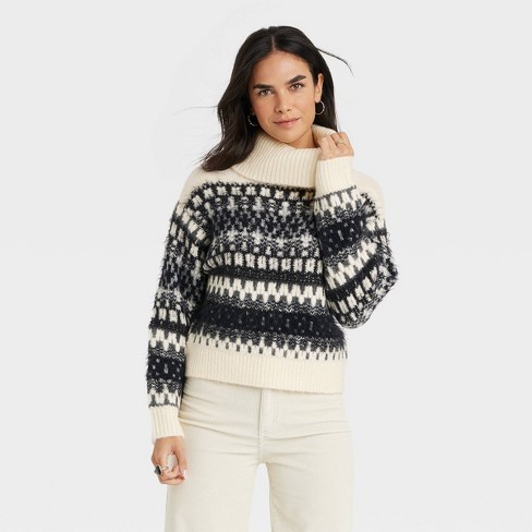 Women's Mock Turtleneck Boxy Pullover Sweater - Wild Fable™ Off