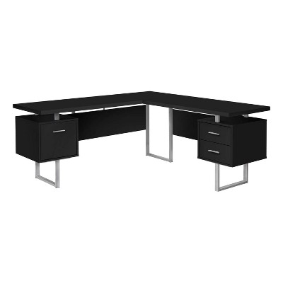 Monarch Specialties Computer Desk Home Office Corner Left Right Set-Up Storage Drawers  L Shape  Metal Laminate Black Grey Contemporary Modern