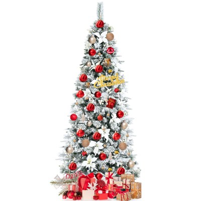 Tangkula 7FTSlim Pencil Tree Hinged Artificial Christmas Tree W/627 Branches Tips