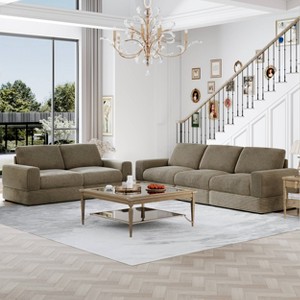 ATJafurn Corduroy Sectionals Sofa, Modern Modular Upholstered Loveseat Couch with Square Arm and Deep Seat for Living Room - 1 of 4