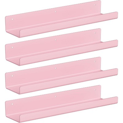 Attop Acrylic Shelves for Wall Decor, 15" Display Shelf Perfume Organizer for Bathroom, Bedroom, Floating Bookshelves for Kids, Pink