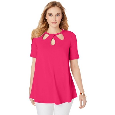 Jessica London Women's Plus Size Stretch Knit Cutout Swing Tunic