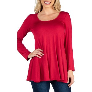 24seven Comfort Apparel Womens Long Sleeve Solid Color Swing Style Flared Tunic Top - 1 of 4