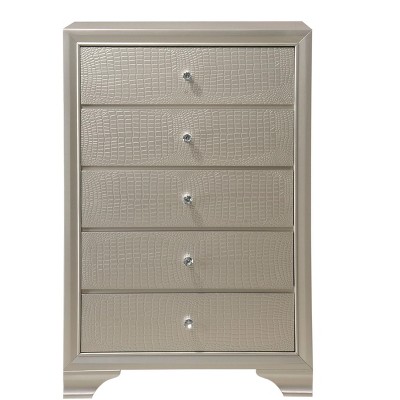 NicBex Modern Glam Style 5 Drawers Dresser Glam Closet Storage with Embossed Crocodile Pattern for Bedroom, Living Room, Hallway