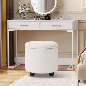 GDFStudio Bowen 18.7" Round Upholstered Storage Ottoman with Removable Lid - 1 of 4