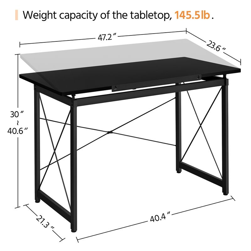 Yaheetech Adjustable Drafting Table For Artists Tilting Tabletop Basic Drawing Desk With Adjustable Tabletop & Pencil Ledge Black, 3 of 10