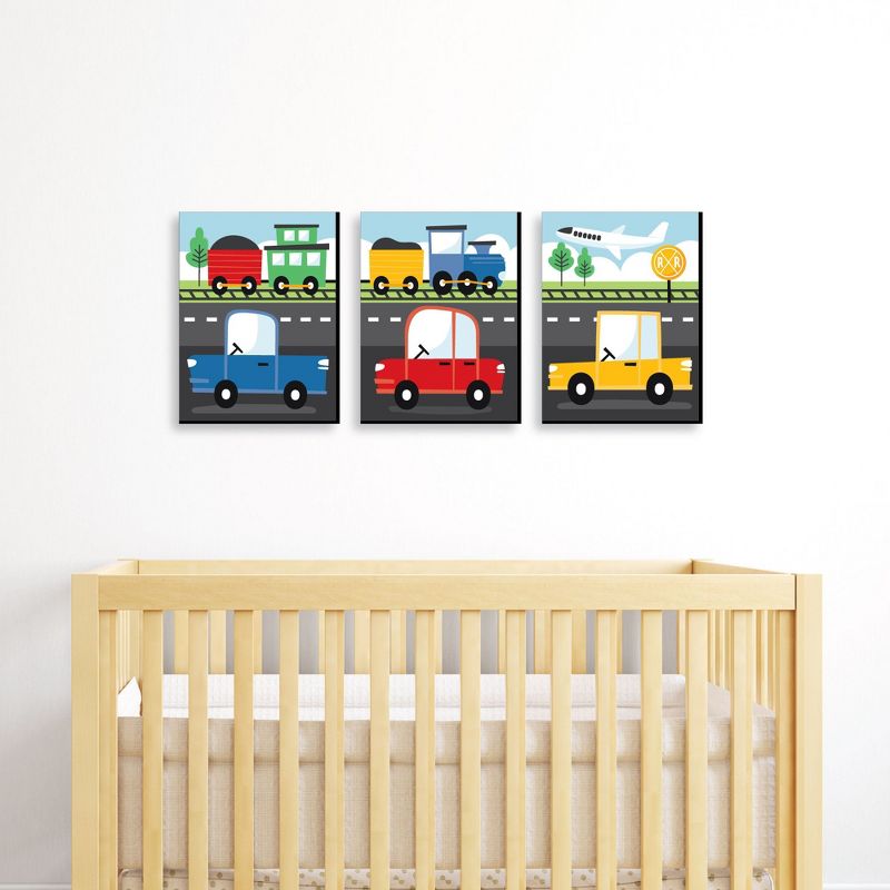 Big Dot of Happiness Cars, Trains, and Airplanes - Transportation Nursery Wall Art and Kids Room Decor - 7.5 x 10 inches - Set of 3 Prints, 2 of 8