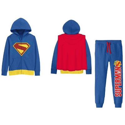 Superman Suit Boy’s 2-Pack Cosplay Zip Front Hoodie & Joggers Set