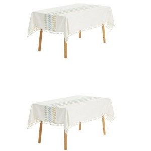 Unique Bargains Rustic Cotton Linen Waterproof Dinner Party Christmas Table Cover 2 Packs - 1 of 4