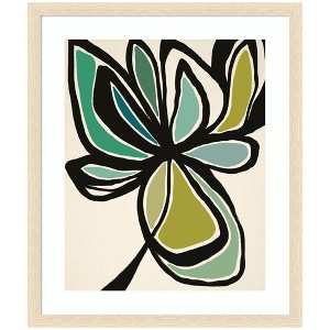 Kate and Laurel Framed Art Midnight Floral 3 by Alicia Bock, 22x26, Woodgrain Stripe Blonde - 1 of 4