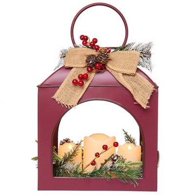 The Lakeside Collection Country Christmas Lanterns LED Trio - Red