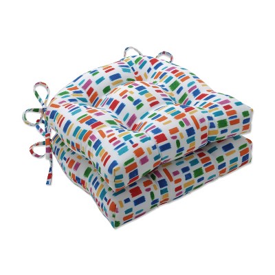 2pk Outdoor/Indoor Large Chair Pad Set Color Tabs Primaries Blue - Pillow Perfect