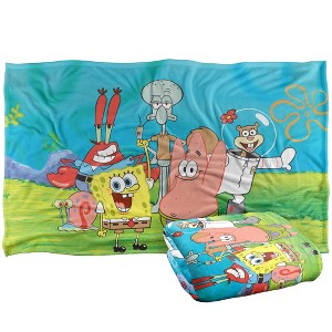 Kids' Spongebob Spongebob Group Scene Silky Touch Blanket White 36X58 - 1 of 4