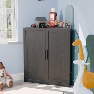 Wooakway Natural Wood/Black/Light/White Walnut Decorative Bookshelf 3 Shelf Adjustable Corner Cabinet for Kitchen Pantry Storage Small Space Organizer - 1 of 4