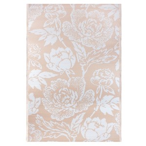 Northlight 4' x 6' Pink Beige and White Floral Rectangular Outdoor Area Rug - 1 of 4