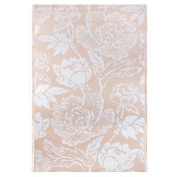 Northlight 4' x 6' Pink Beige and White Floral Rectangular Outdoor Area Rug