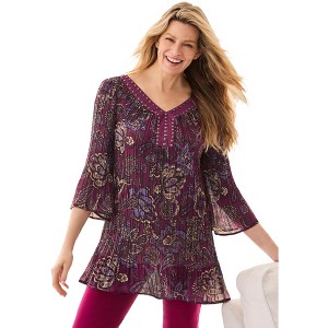 Woman Within Embellished Pleated Blouse - 1 of 4