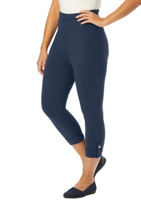 Jessica London Women's Plus Size Stretch Cotton Cuff-Button Capri Legging