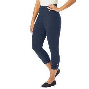 Jessica London Women's Plus Size Stretch Cotton Cuff-Button Capri Legging - 1 of 4