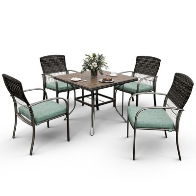 Pamapic 5-Piece PE Wicker Outdoor Dining Set with Cushions