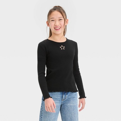 Girls long clearance sleeve black top