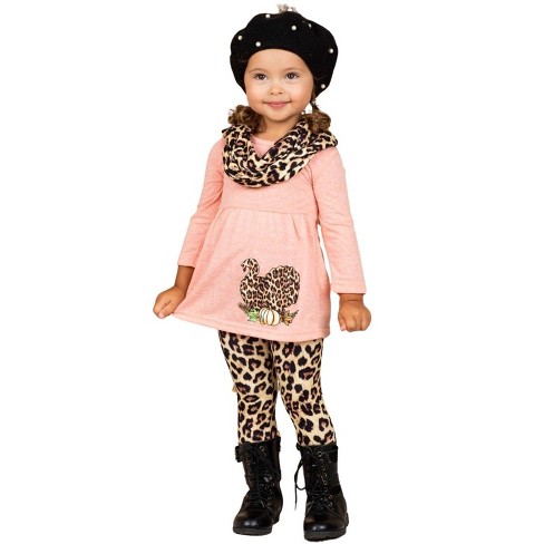 Girls Wild Turkey Tunic, Leopard Leggings And Scarf Set - Mia Belle Girls :  Target