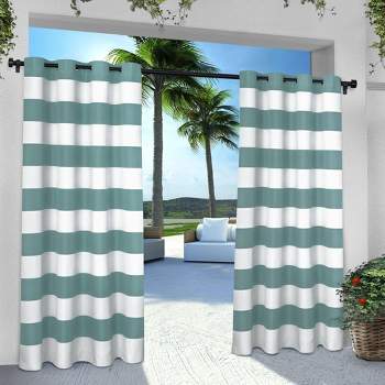 Indoor/Outdoor Cabana Stripe Grommet Top Window Curtain Panel Pair Exclusive Home