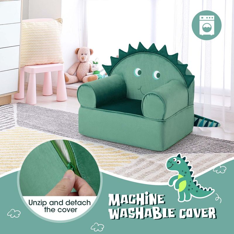 Costway Kids Sofa Foam Filled Armchair Dinosaur Cuddly Toddler Couch with Washable Cover, 4 of 11