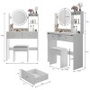 LED Vanity Table Set with Round Mirror and Cushioned Stool, Adjustable Brightness & Storage for Small Spaces-Cuddlewood - 4 of 4