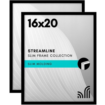 Americanflat 16x20 Picture Frame with Polished Plexiglass - Set of 2 - Streamline Collection - Thin Border Picture Frame for Wall Display - Black