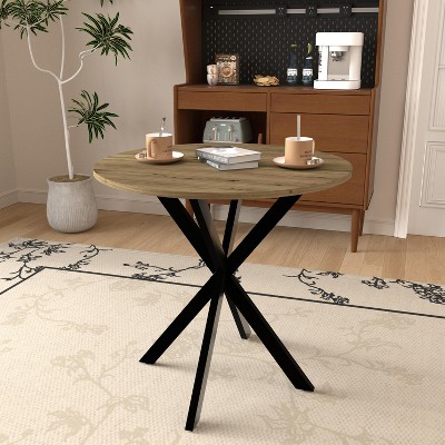 VYNXARIA 31.5 Inch Round Dining Table, Small Circle Kitchen Table with Metal Black Legs for 2-4 people,Modern Dining Room Table, Brown (only table)
