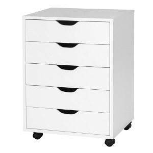 Costway 5 Drawer Chest Storage Dresser Floor Cabinet Organizer with Wheels White - 1 of 4