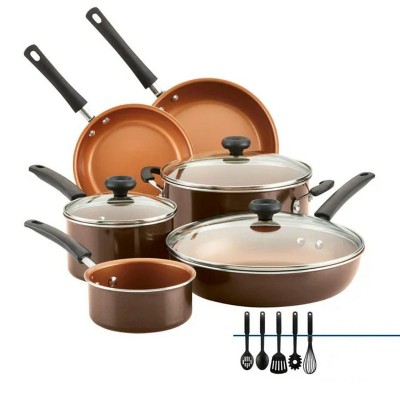 LunaLulink 14-Piece brown Easy Clean Pro Ceramic Nonstick Cookware Set
