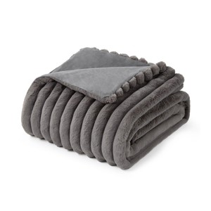 Amelie Home Soft Faux Fur Throw Blanket, Faux Rabbit Fur Striped Throw Blanket - 1 of 4