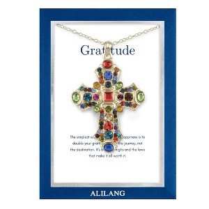 Anna-Kaci Stained Glass Rhinestone Patonce Cross Necklace with Message Card & Envelope Jewelry Gift - 1 of 4