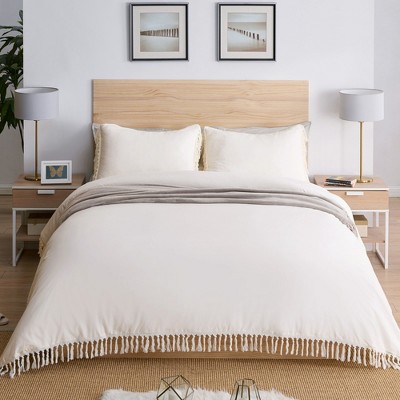 Ivory Cotton Fringe Full/Queen Duvet Cover Set
